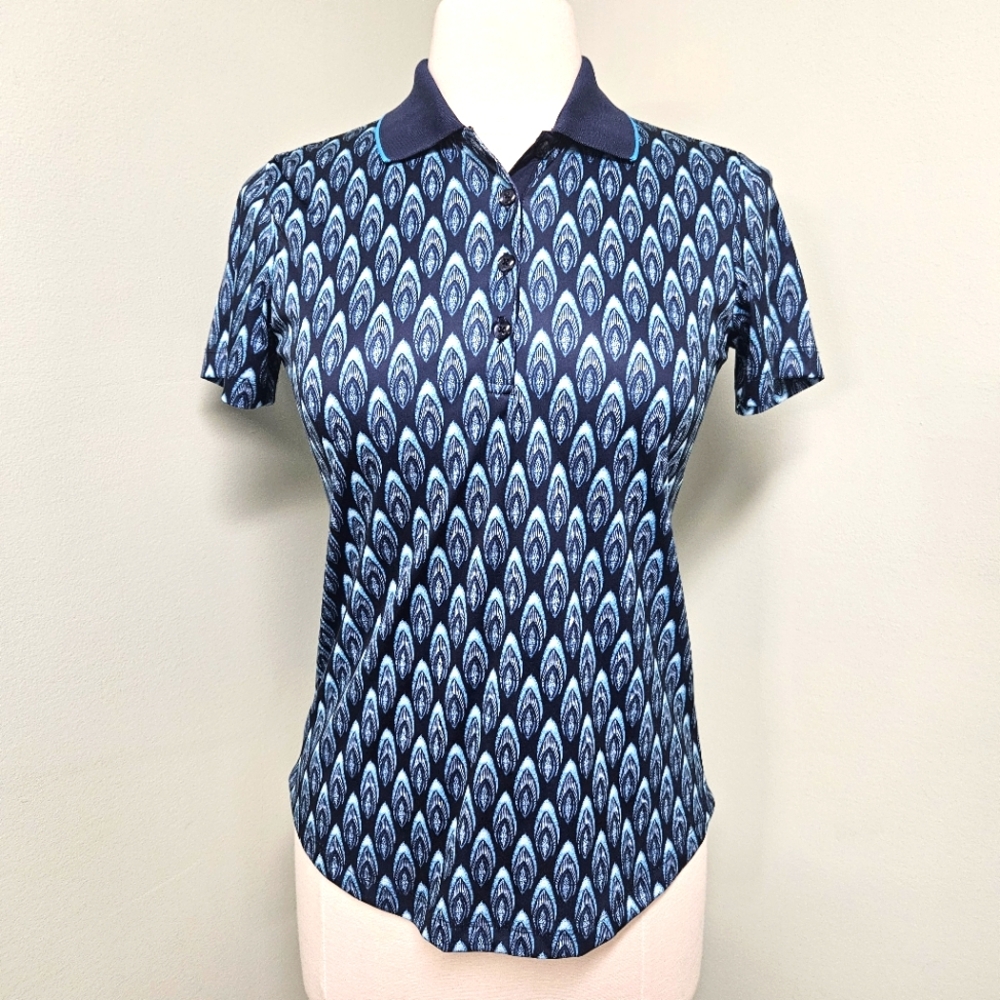 Greg Norman Play Dry Polo Shirt Golf Blue Pattern Breathable Stretch Quick Dry